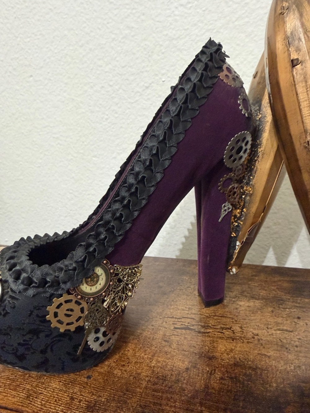 Women’s Black Steampunk Embellished Heels - Picture 4 of 5